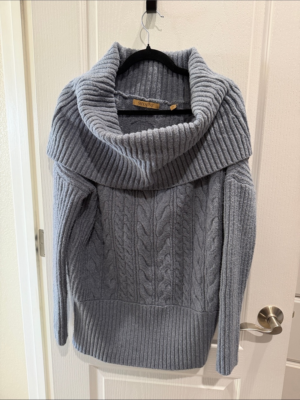 Shyanne Cable Knit Cowl Neck Sweater - Blue-Gray